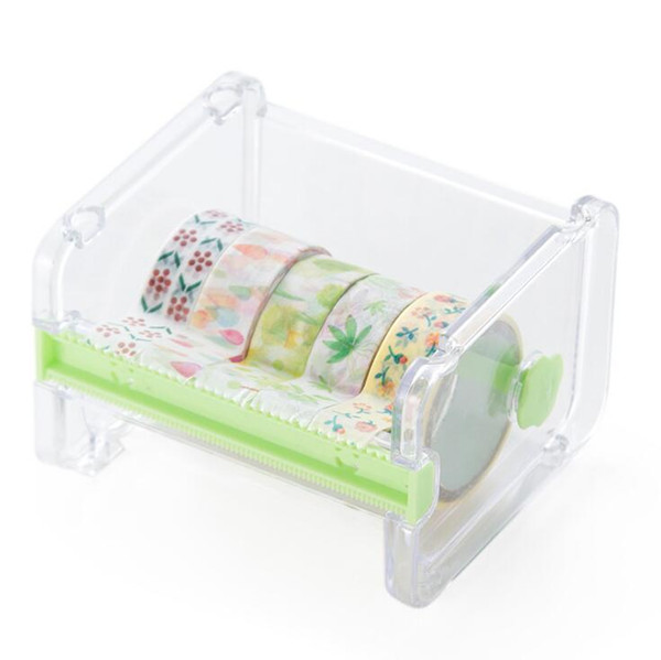 Practical Transparent Plastic Adhesive Tape Dispenser Office Desktop Tape Holder With Cutter