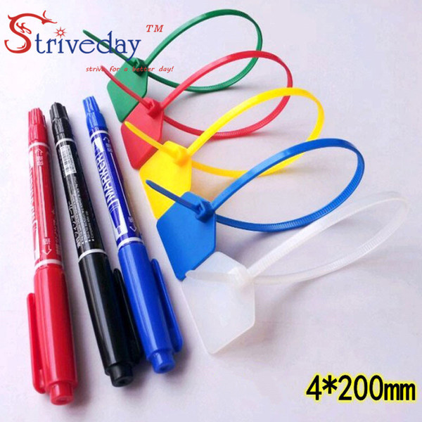 1000pcs/lot Disposable plastic Ties Seals label large Signage Ties Seals Tag Logistics Tagout 4*200mm 5colors can choose