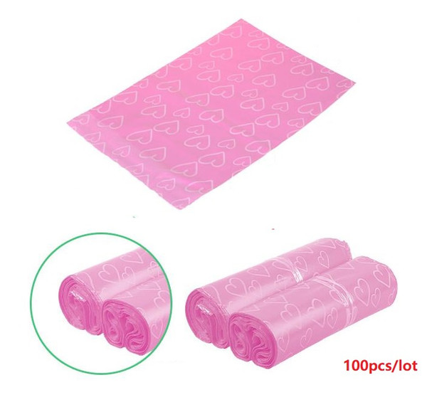 100pcs/lot Pink Poly PE Mailer Express Bag 38*52cm Mail Bags love heart Envelope Self-Seal Plastic bags for Jewelry girl's gift bags