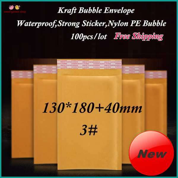 Wholesale-(100pcs/lot)130x180+40mm Kraft Bubble Padded Envelope Mailer ,Poly Mailers Plastic Envelopes Shipping Bags 5.1X7