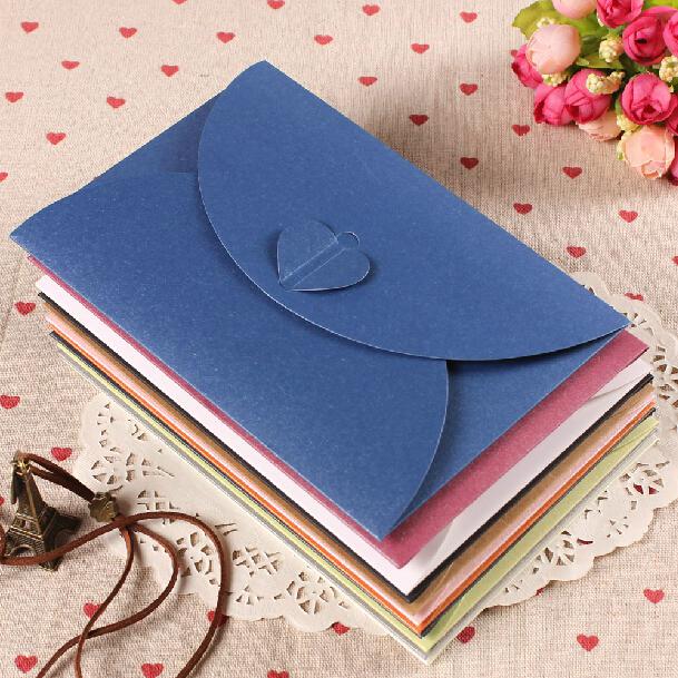 Retro Heart Buckle Color Kraft Paper Envelopes MINI Gift Card Envelopes Bags Party Favors 50pcs/lot SH633