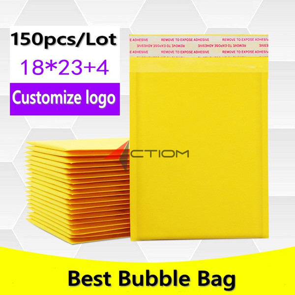 18CMX23CM 150pcs/Lot Yellow Kraft Bubble Mailers Padded Envelopes Packaging Shipping Bags Kraft Bubble Mailing Envelope Bags Customize Logo