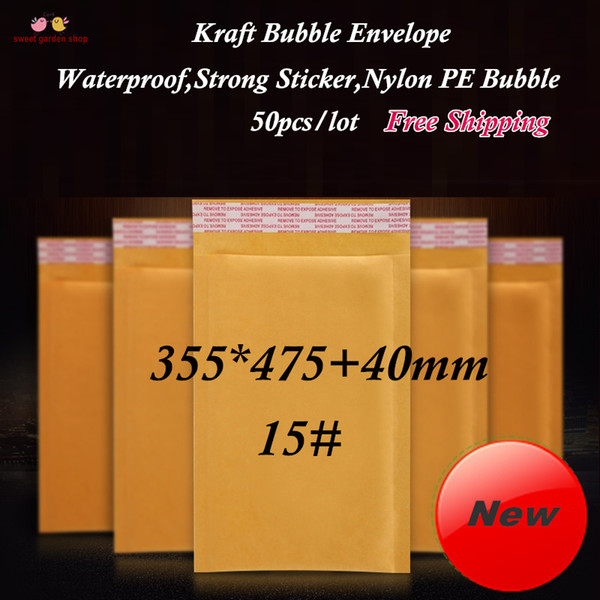 Wholesale-(30pcs/lot) 355x475+40mm Large & Thick Kraft Bubble Envelopes Mailing Bags, Strong Bubble Padded Courrier Without Print 15#