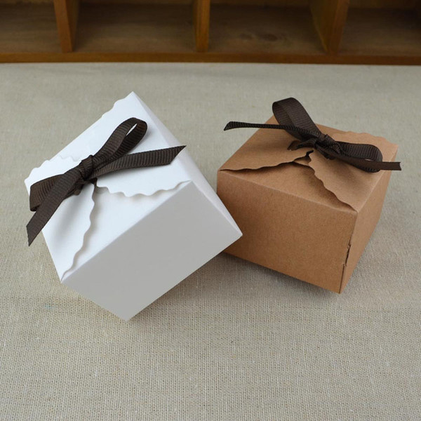 Mini Kraft Paper Box, DIY Wedding Favor Gift Box, Small Single Cake Box Packaging With Ribbon 50pcs Vintage Retro White/Kraft