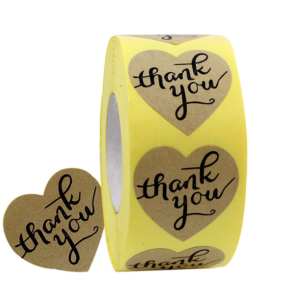 1 Rolls 3.5cm Heart-Shaped Thank You Sticker Craft Paper Thank You Label, 500 Adhesive Labels,Decorative Sealing Stickers