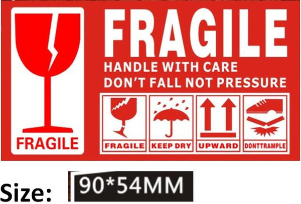 200 Pasters FRAGILE HANDLE WTIH CARE Stickers Shipping Air Mail Warn Labels Packing Size 9 x 5.4 cm White Red Free Shipment