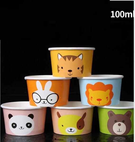 100ml Ice Cream Cups and Spoon Dixie Cup disposable Cartoon paper cup Sweetmeats cup