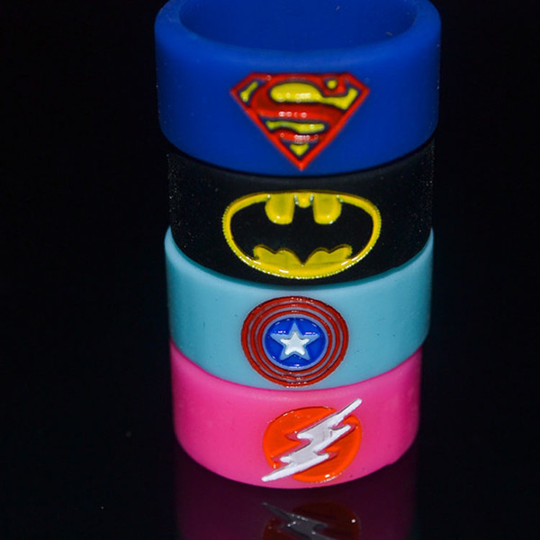 Free DHL Shipping 500Pcs Wide 12mm Vapor Bands Gravure Silicone Vape Bands Ecig Non-slip Ring With Superman USA Captain Lightning LOGO