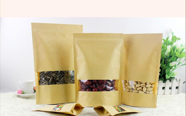 100 Pieces/lots Of Moisture-proof Bag Window Kraft Paper Bags Food Packaging Ziplock Bag Dried Fruit Sealed Bag