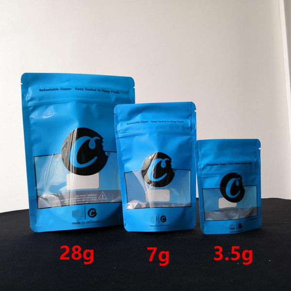 3 Size 28g 7g 3.5g Blue red Cookies Zipper Smell Proof Bags Packaging Stand Up Pouches Dry Herb Child Proof Function Top