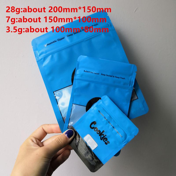 3 Size 28g 7g 3.5g Blue red Cookies Zipper Smell Proof Bags Packaging Stand Up Pouches Dry Herb Child Proof Function Top