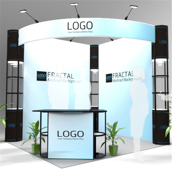 Standard 10ft*10ft New Open-Surrounding Style Exhibition Booth Company Trade Show Portable Booth with Wheeled Wood Case (E01B8)