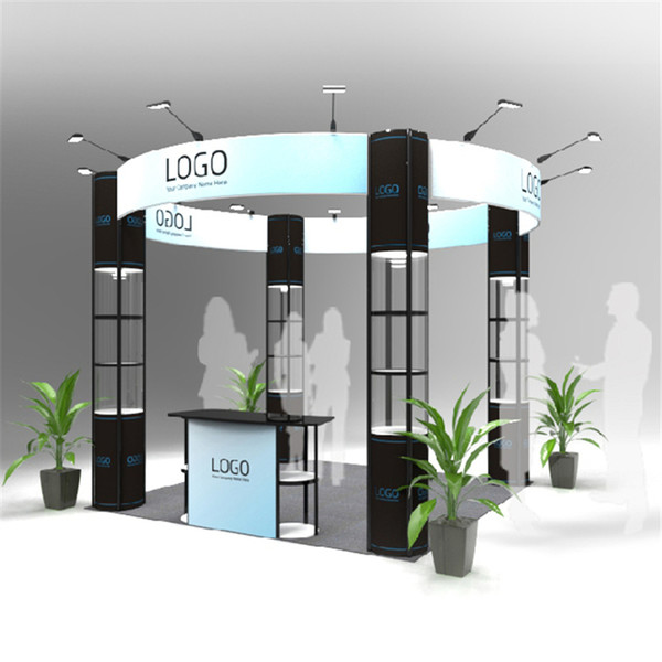 Standard 10ft*10ft Exhibition Booth Round Trade Fair Combined Stand Company Trade Show Portable Booth with Wheeled Wood Case (E01B7)