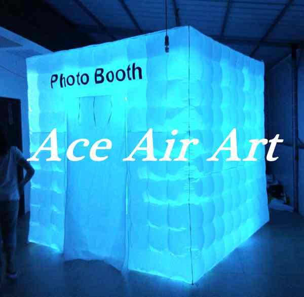 China Suppliers 2.4m x2.4m x2.4m Inflatable photo booth Photograph Cube tent for Party or Wedding and advertising with LED lights