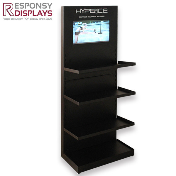 Customized Metal Floor Electronic Sport Products HDTV Video Display Rack with LCD