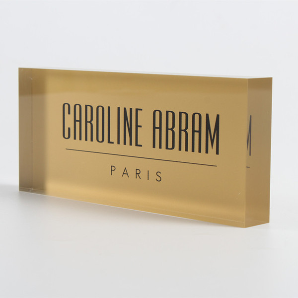 Custom Clear Acrylic Brand Block Gold Background With Silk Print Logo, Acrylic Block Wholesale