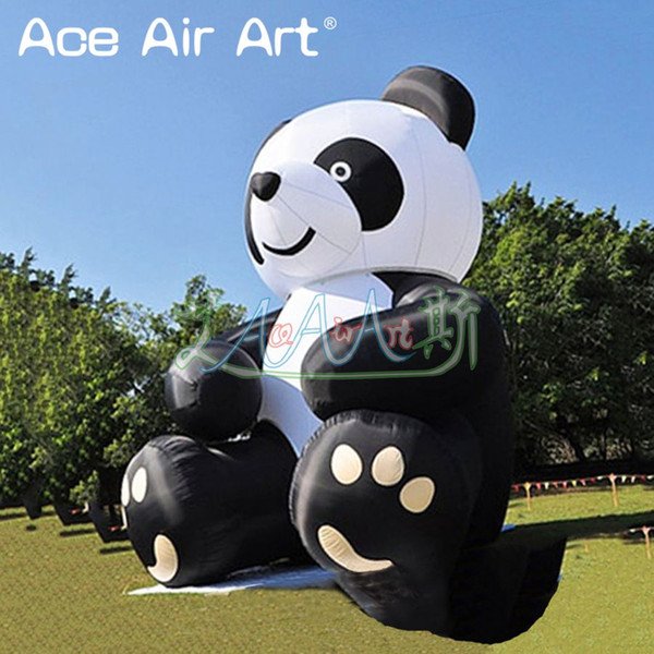 5m H lovely cartoon animal character inflatable panda,blown up air balloon panda replica sitting on ground for advertising and sale