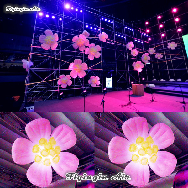 Customized Artificial Inflatable Flower Hanging Lighting Plum Blossom With RGB Light For Night Club And Party Decoration