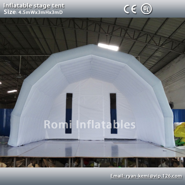 Wholesale-Custom 4.5mWx3mHx3mD light grey white inflatable stage tent oxford cloth tent inflatable canopy inflatable cover