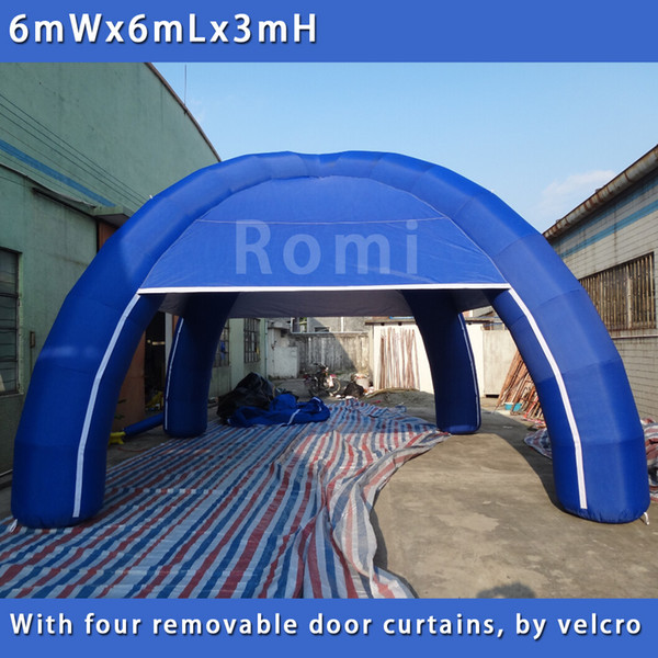 Wholesale-6mWx6mLx3mH four legs blue inflatable spider tent inflatable party tent advertising inflatable tent with removable door curtains