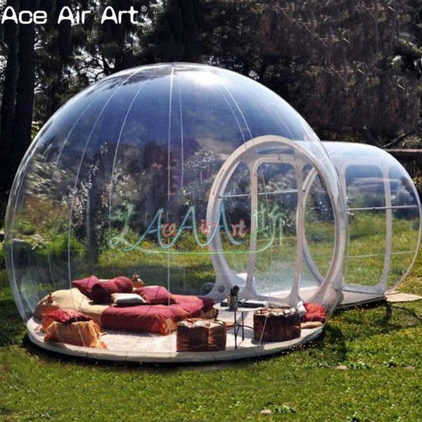 Inflatable transparent bubble tent with tunnel for camping High quality outdoor tarvel lightweight clear dome tent