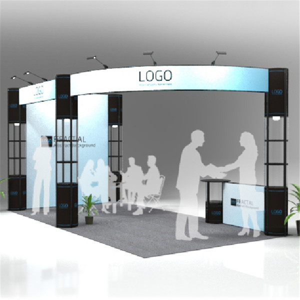 Standard 20ft*10ft Exhibition Booth Trade Fair Display Stand Economic Company Trade Show Display Equipment With Wheeled Wood Case (E01B2)