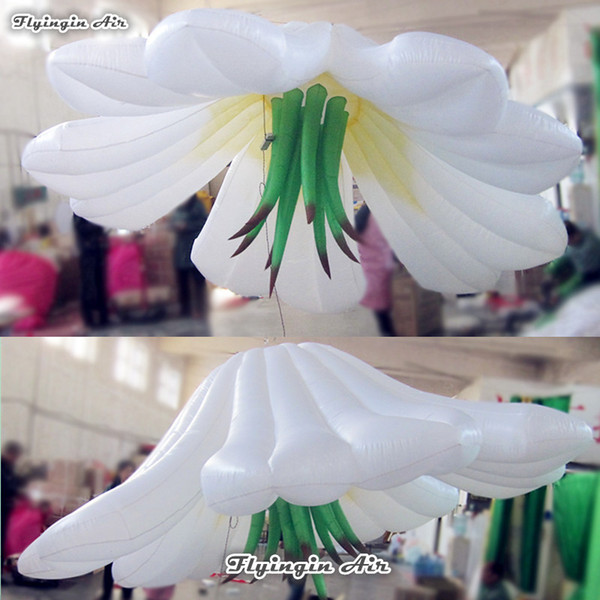 Customized Venue Pendent RGB Light Inflatable Lighting Flower 2m/3m Hanging Blooming Artificial Flower For Night Club And Musical Decoration