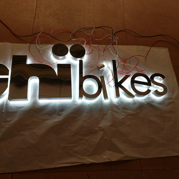 Outdoor Custom stainless steel 3D led logo halo lit Comany indoor reception signages