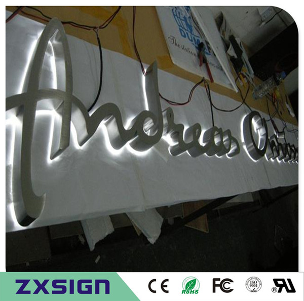 Factory Outlet Outdoor 304# brushed mirror polished stainless steel back lit LED channel letter,metal letter lighted shop front name signs