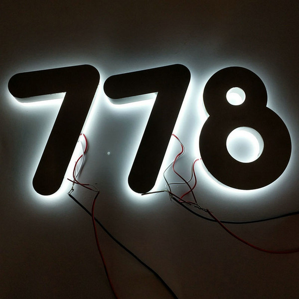 Free shipping Waterproof Stainless steel back lit 3d led illuminated house number letters plate led lighted door numbers