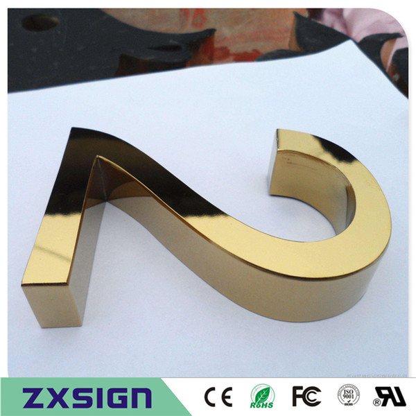 Factory Outlet Outdoor 3D stainless steel letter with plating titanuim , mirror polished/brushed stainless steel signs in golden color