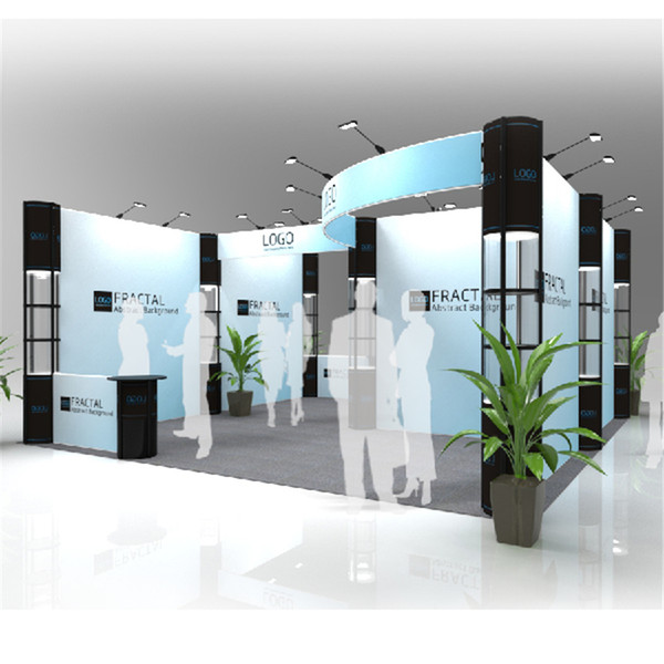 Large 20ft*20ft Modular Exhibition Booth Display System Portable Exhibition Stall Fabric Booth Stand with Wheeled Wood Case (E01B13)