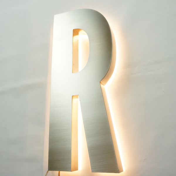 Wall Mounted Metal Color Stainless Steel Faces Acrylic Backs LED Backlit Letter