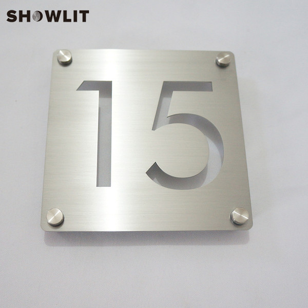 Modern Style Room Number Plate Laser Cutting Brushed Finish Stainless Steel Door Plates Screw Mounted