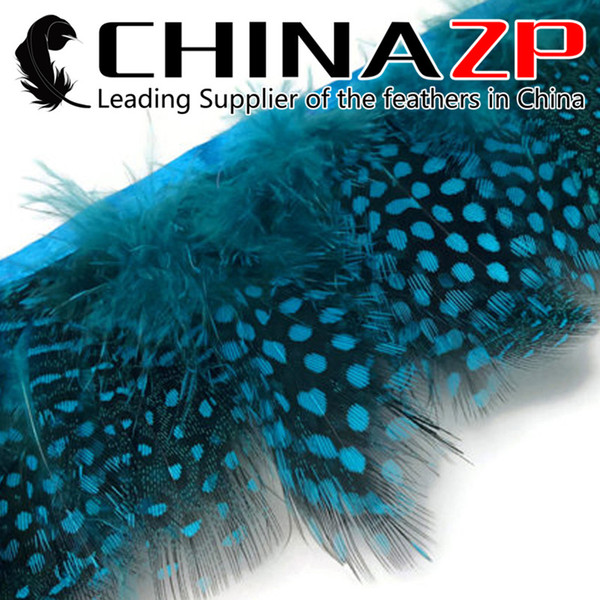 CHINAZP Crafts Factory 10yards/lot Selected Prime Quality Dyed Blue Guinea Polka Dot Hen Plumage Feather Trim