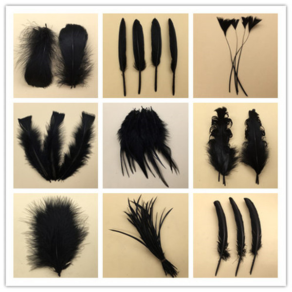 Black of Beautiful Rooster feathers 5-30cm pheasant chicken plume for DIY Party Craft decoration 200pcs 15 kinds