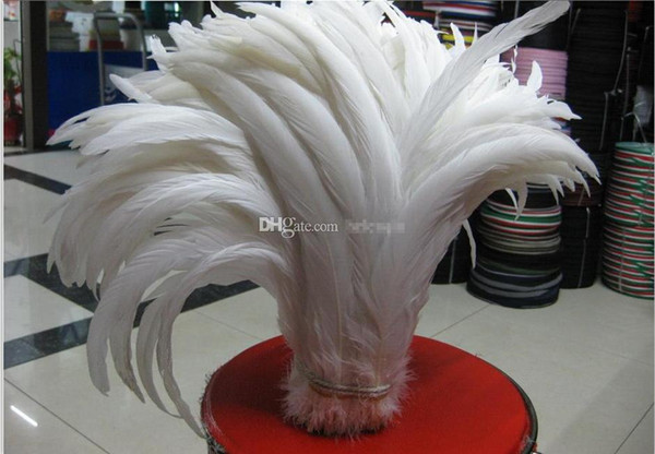 Free shipping 100Pcs30-35cm 35-40cm/ 14-16 inch pure white Rooster tail feather For Costume & Mask Coque Rooster Tail Feathers Wediing Party