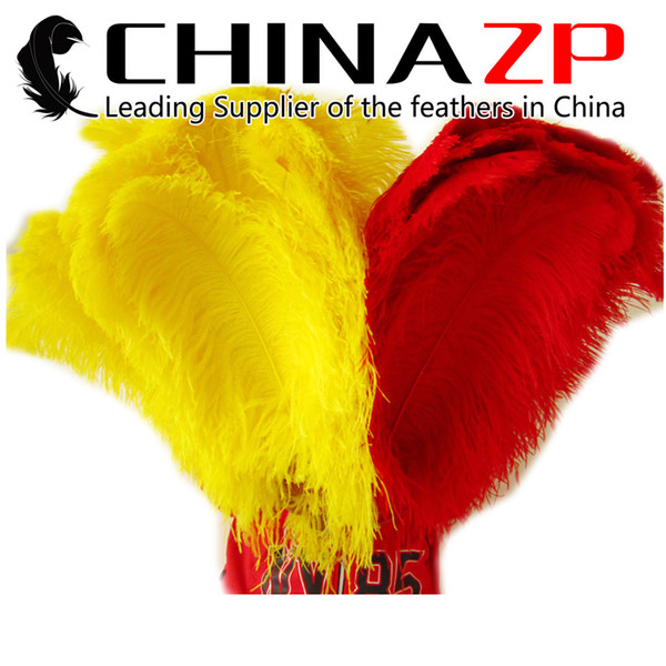 Gold Manufacturer CHINAZP Factory 50pcs/lot Cheap Wholesale 60~65cm(24-26inch) Length Best Quality Dyed Yellow Ostrich Drab Feathers