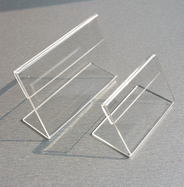 Various Smaller Size T1.2mm Clear Acrylic Plastic Sign Display Paper Label Card Price Tag Holder L Shaped Stand Horizontal On Table 50pcs