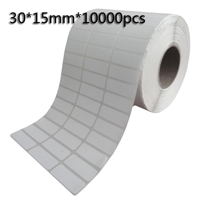 30*15mm*10000pcs Thermal transfer blank barcode Labels,art paper adhesive printed label sticker,Free shipping