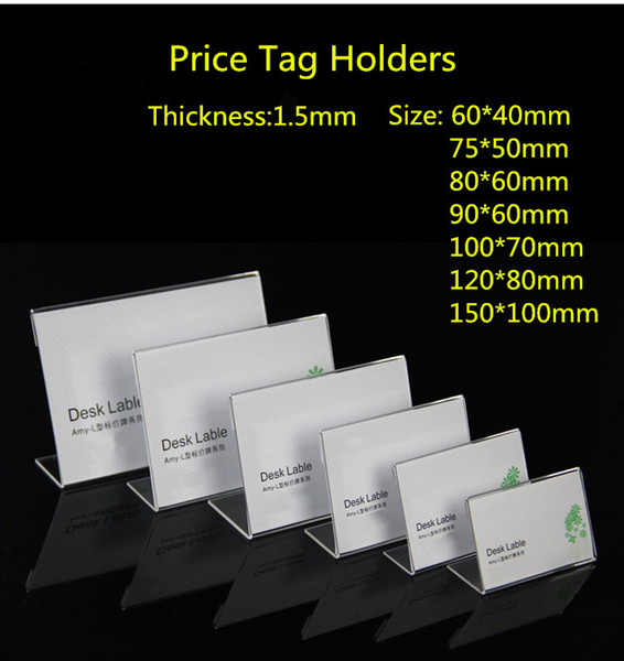 Clear 60x40mm L Shape Acrylic Table Sign Price Tag Label Display Paper Promotion Card Holder Stand 50pcs/lot High Quality