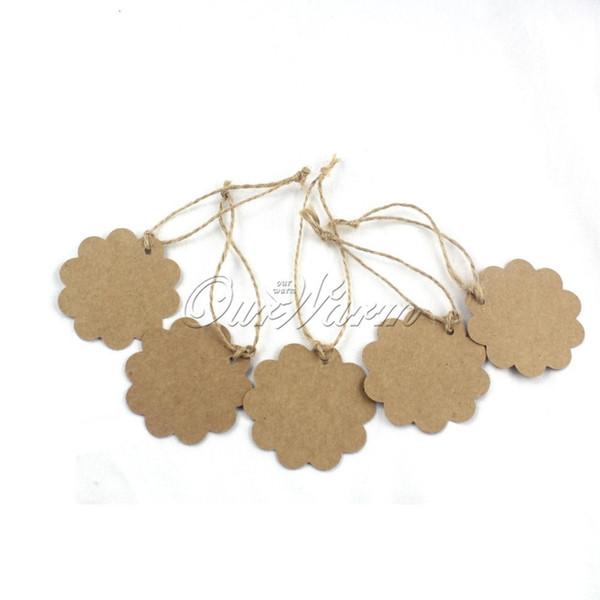 100Pcs/lot 5.5cm Brown Blank Kraft Paper Tags Wedding Party Gift Tags With Twines Lacework Round DIY Label