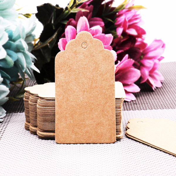 Kraft Paper Tags Scalloped Rectangle Christmas Wedding Favour Party Gift Card Label Blank Luggage Tags 3 Colors 100Pcs/lot DIY