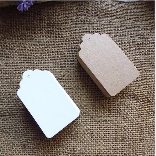 4cm Brown Kraft Paper and White Paper Tags Lace Scallop Head Label Luggage Wedding String DIY Blank Price Hang Tag Kraft Gift