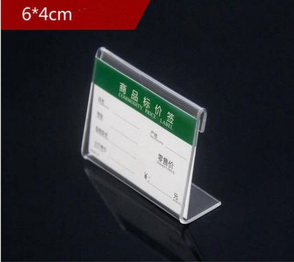 20pcs Free shipping 6*4CM clear acrylic label holder showing stand sign tag Commodity price label frame dispaly holder stand