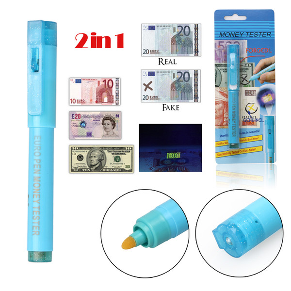 2 in 1 Counterfeit Money Detector Pen Portable Money Marker Currency Detector Tester Pen Money Checker UV Light