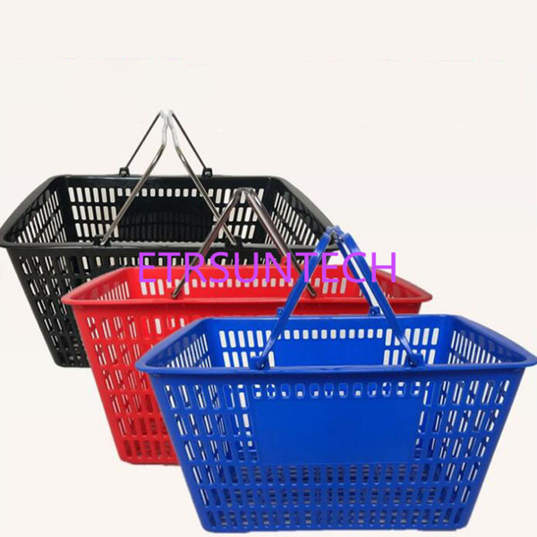 High Quality Portable Plastic Shopping Basket For Supermarket Food Drink Container Cart With Handle Free Shipping QW7971