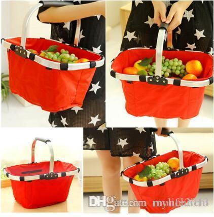 23x27x43cm Foldable Shopping Basket Oxford Picnic Basket Durable Washable Organization Bags For House Supermarket Shop Puchase