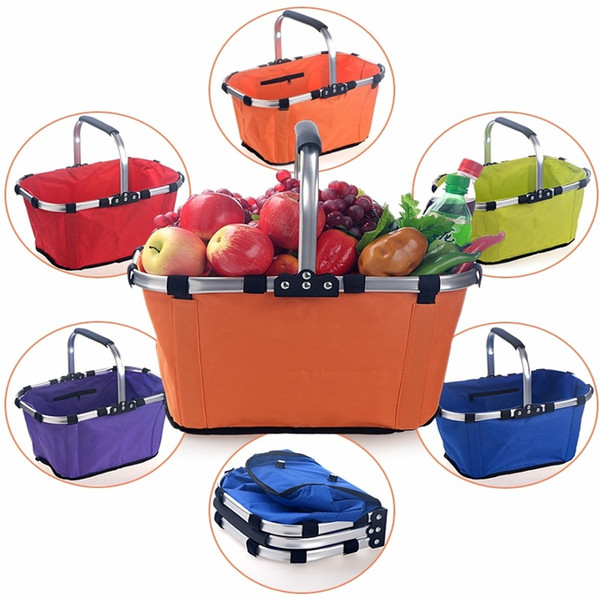 Foldable Shopping Basket Plastic Frame Waterproof Fabric Oxford cloth Collapsible Shopping Carts Vegetable Market Shop Handle Basket 010