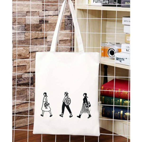 Fashion canvas handbags shoulder bag basket simple shopping bag ladies bag white printing green large-capacity vegetable pocket